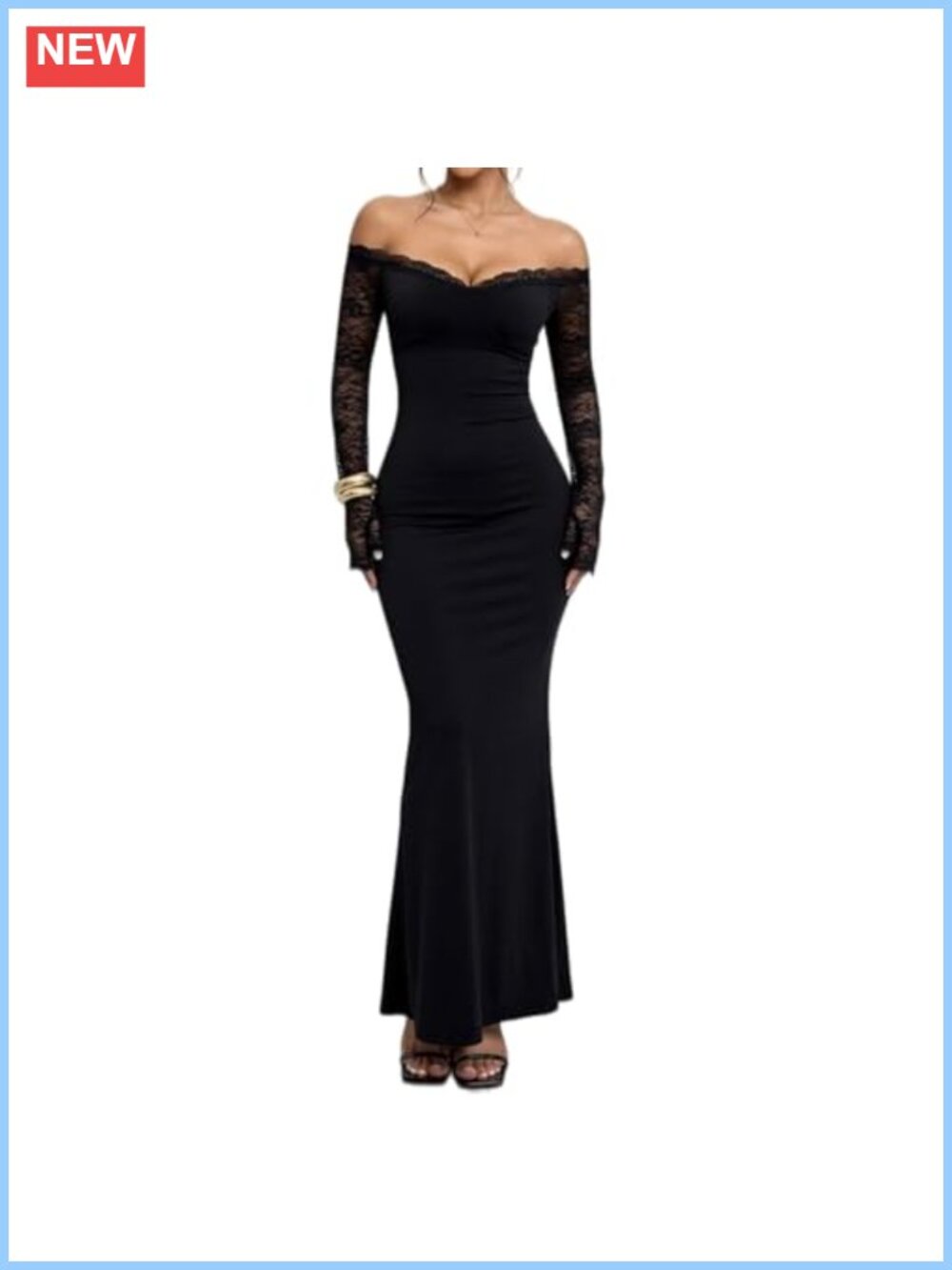 Coquette Balletcore Off Shoulder Lace Trim Maxi Dress Sheer Long Sleeve Bodycon